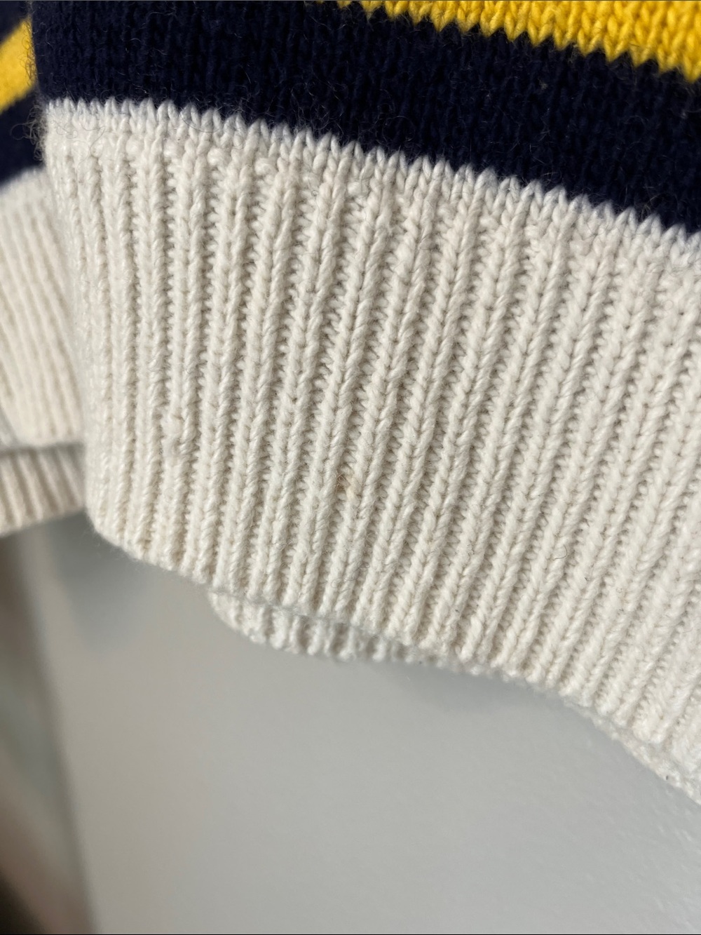 Polo by Ralph Lauren Cream Cricket Cable-Knit V-Neck Sweater with Navy & Yellow - Picture 13 of 17